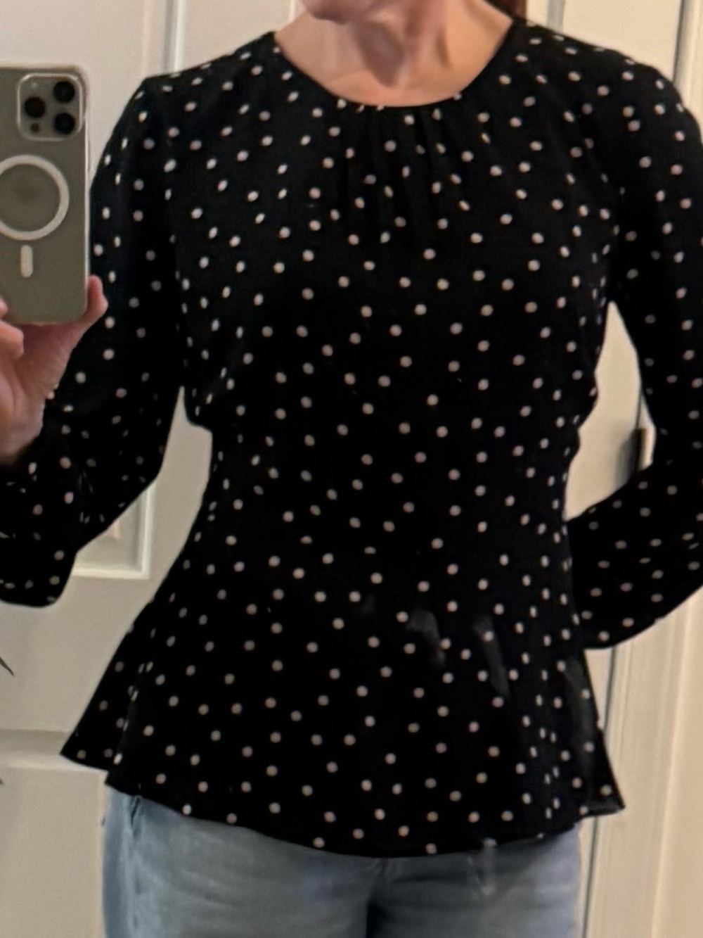 Boden Black Polka Dot Peplum Blouse - Classic Women's Top